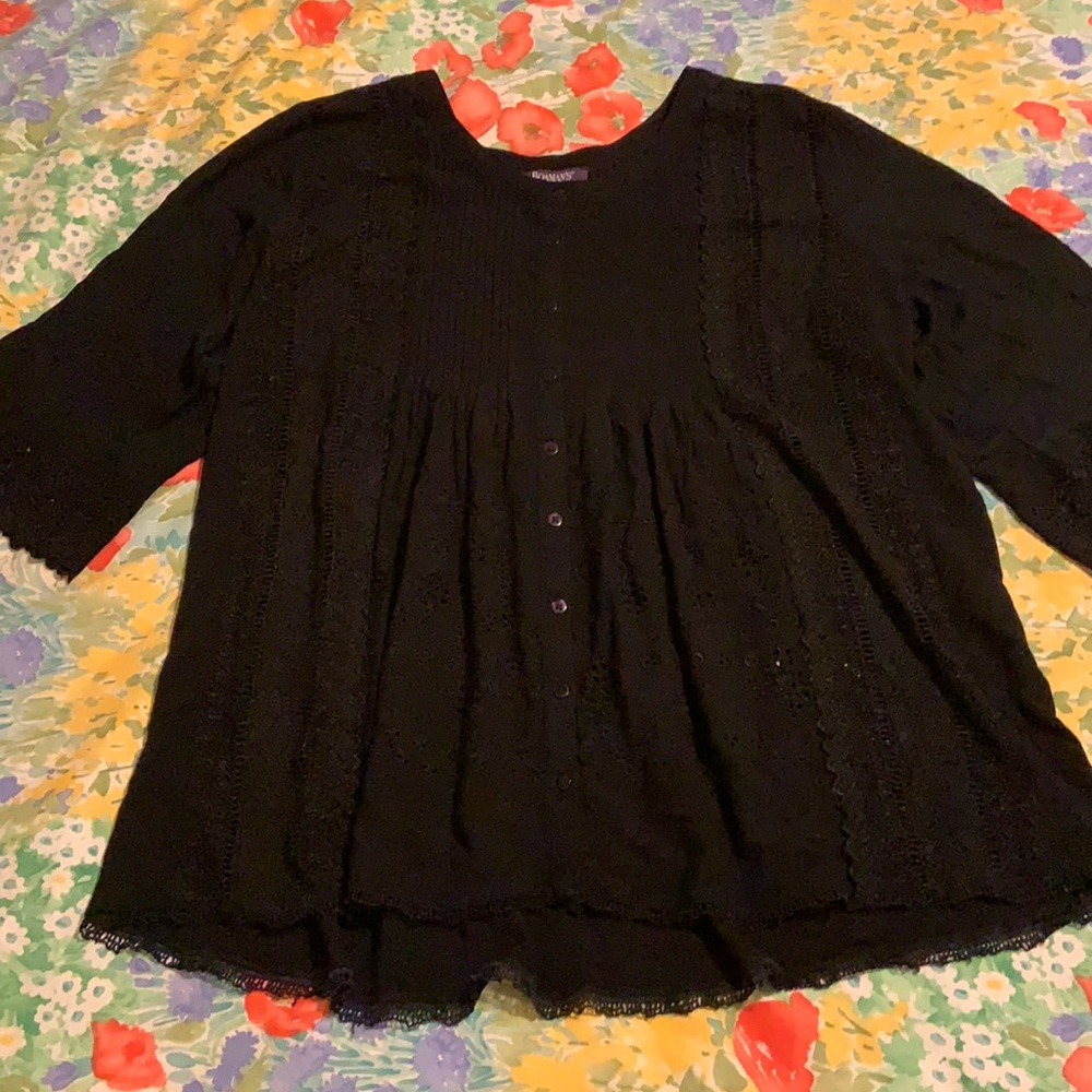 Roaman’s Black Button Down Blouse 22W PLUS